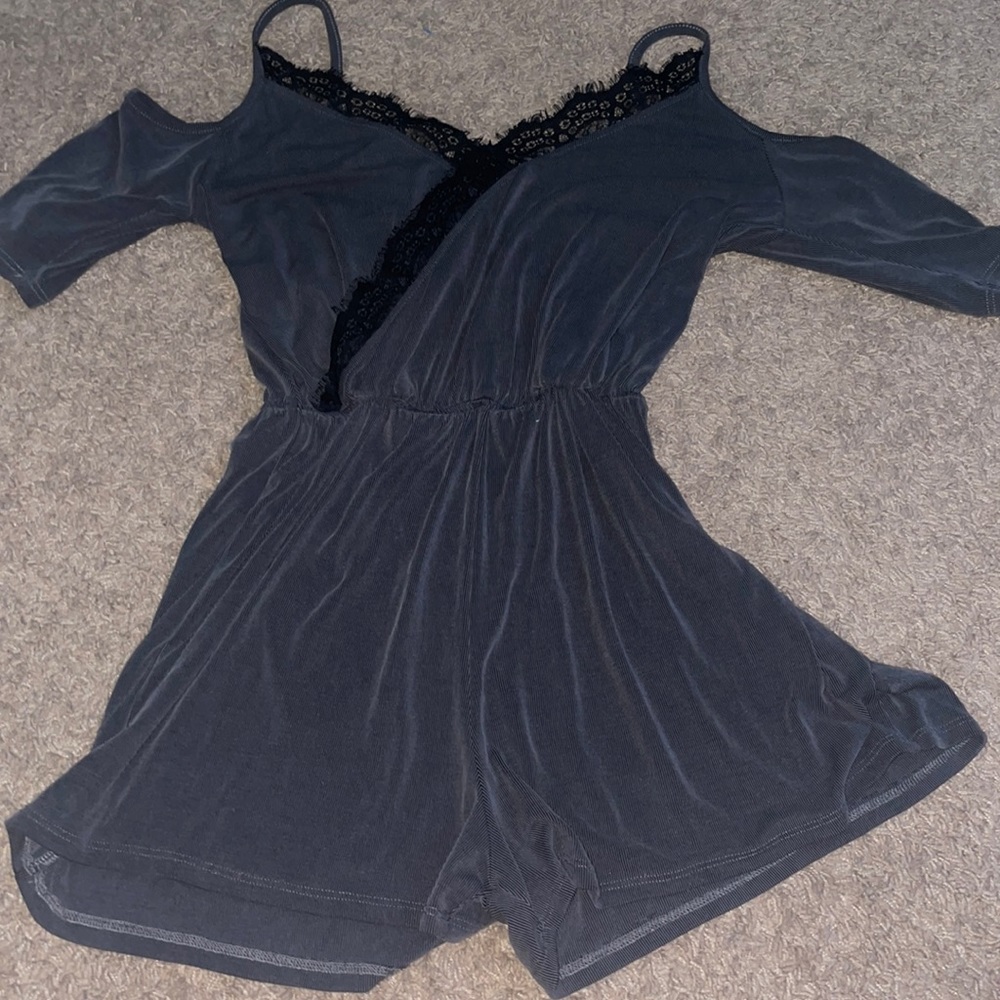Dark Gray and Black Short Romper